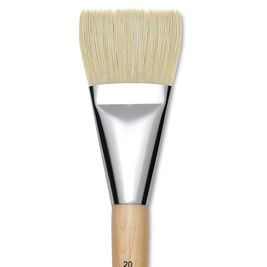 Open in modal - Utrecht Rhenish Pure Hog Bristle Brush - Bright, Size 20, Long Handle (close-up)