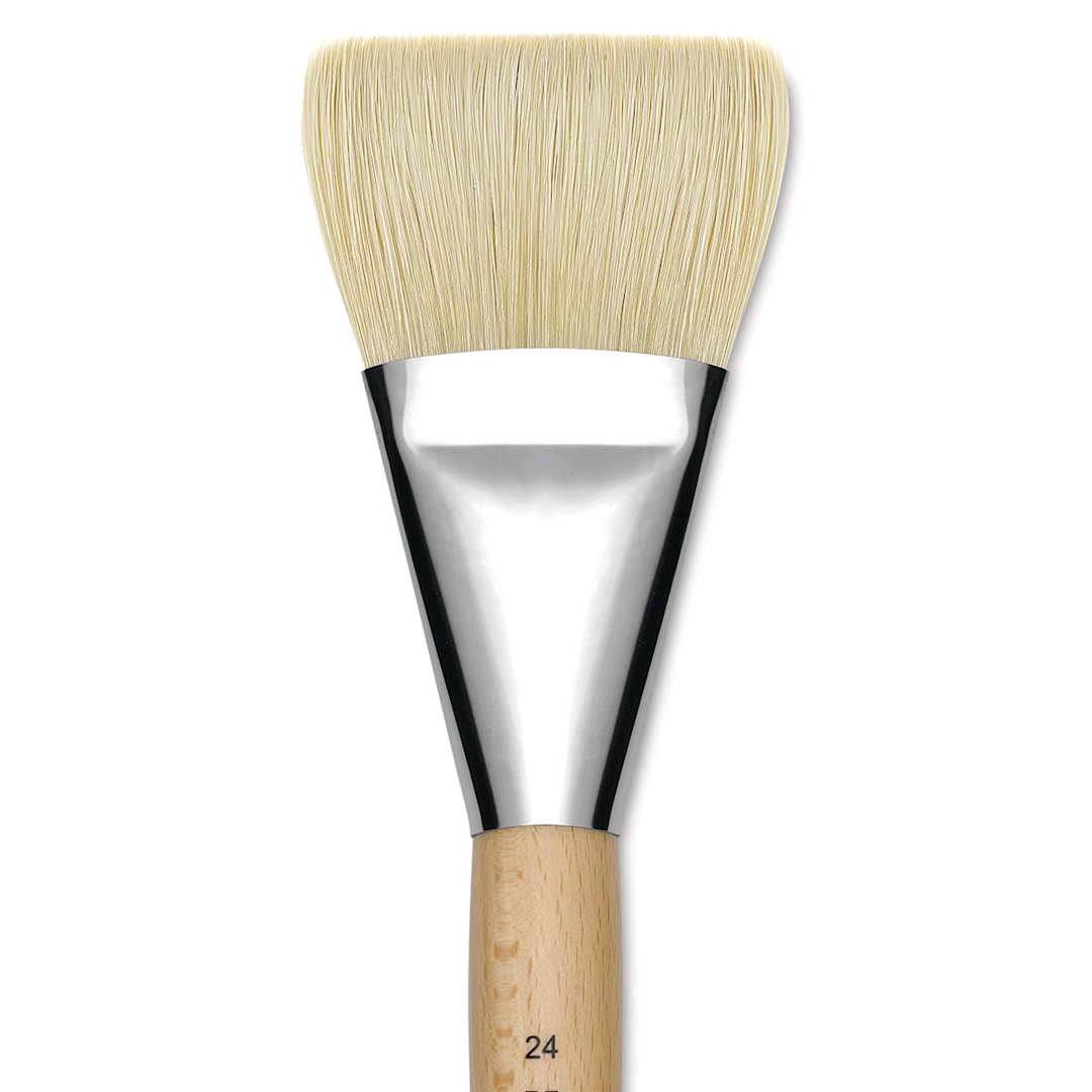 Open in modal - Utrecht Rhenish Pure Hog Bristle Brush - Bright, Size 24, Long Handle (close-up)