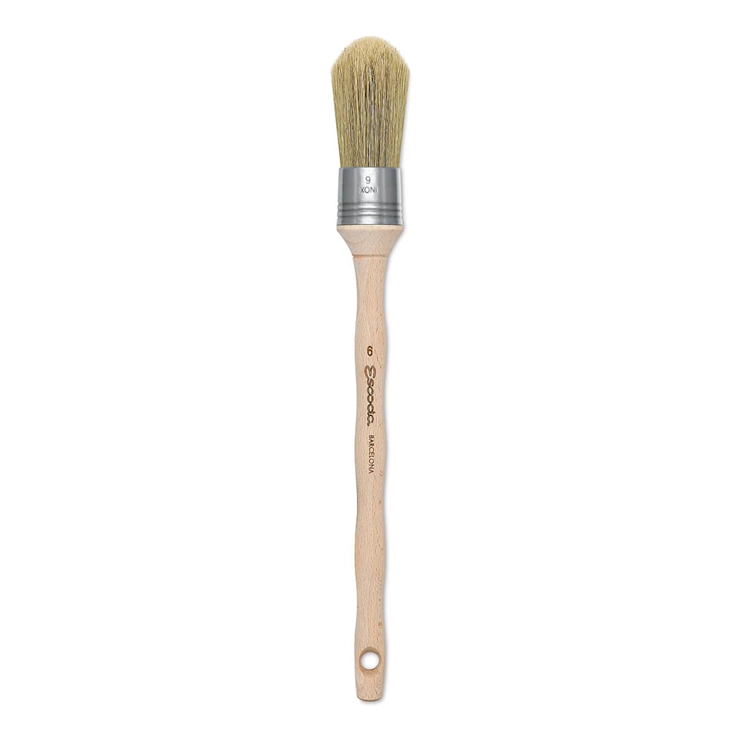 Open in modal - Escoda Natural Bristle Brushes - Round Domed, Size 6, Long Handle