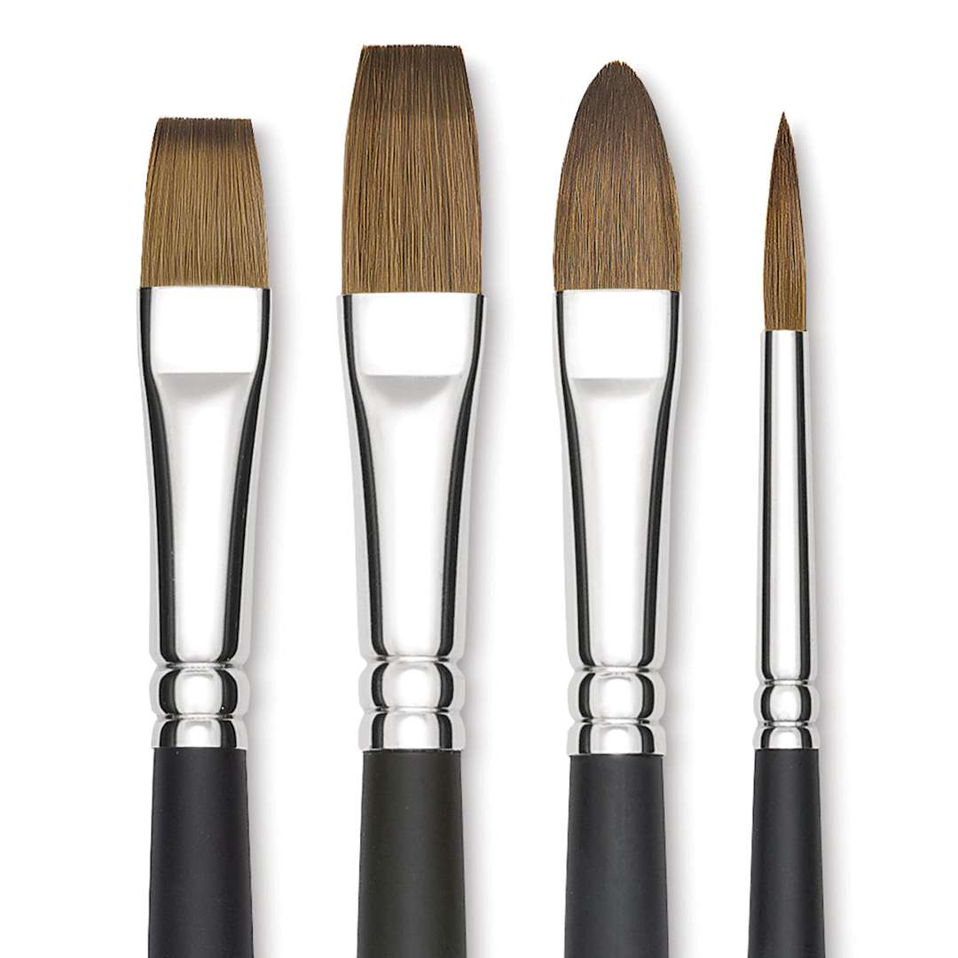 Open in modal - Blick Masterstroke Finest Red Sable Brushes, close up of available brush shapes