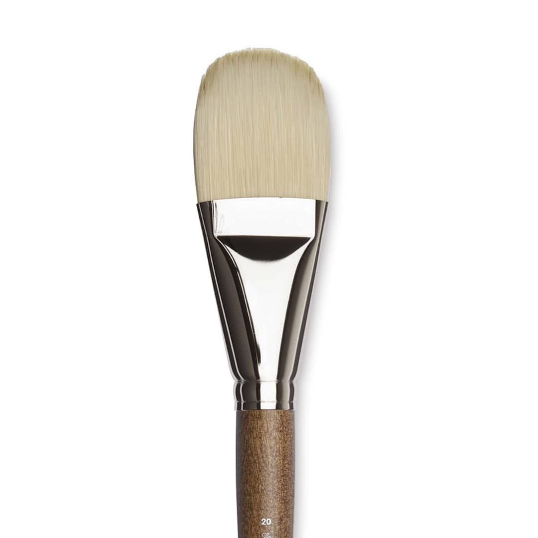 Open in modal - Winsor & Newton Artists' Oil Synthetic Hog Brush - Filbert, Size 20, Long Handle (close-up)