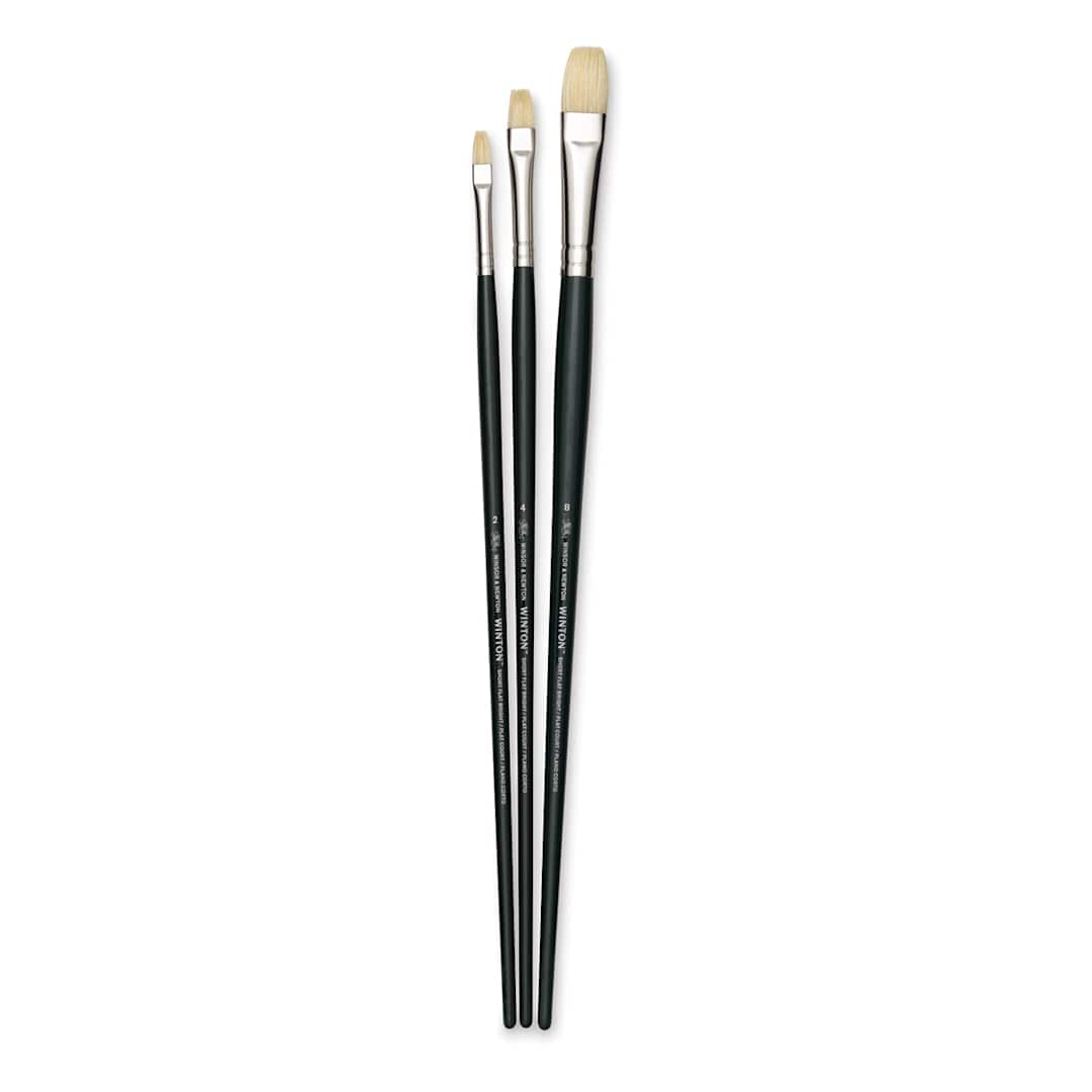 Open in modal - Winsor & Newton Winton Hog Bristle Brushes - Assorted, Pkg of 3