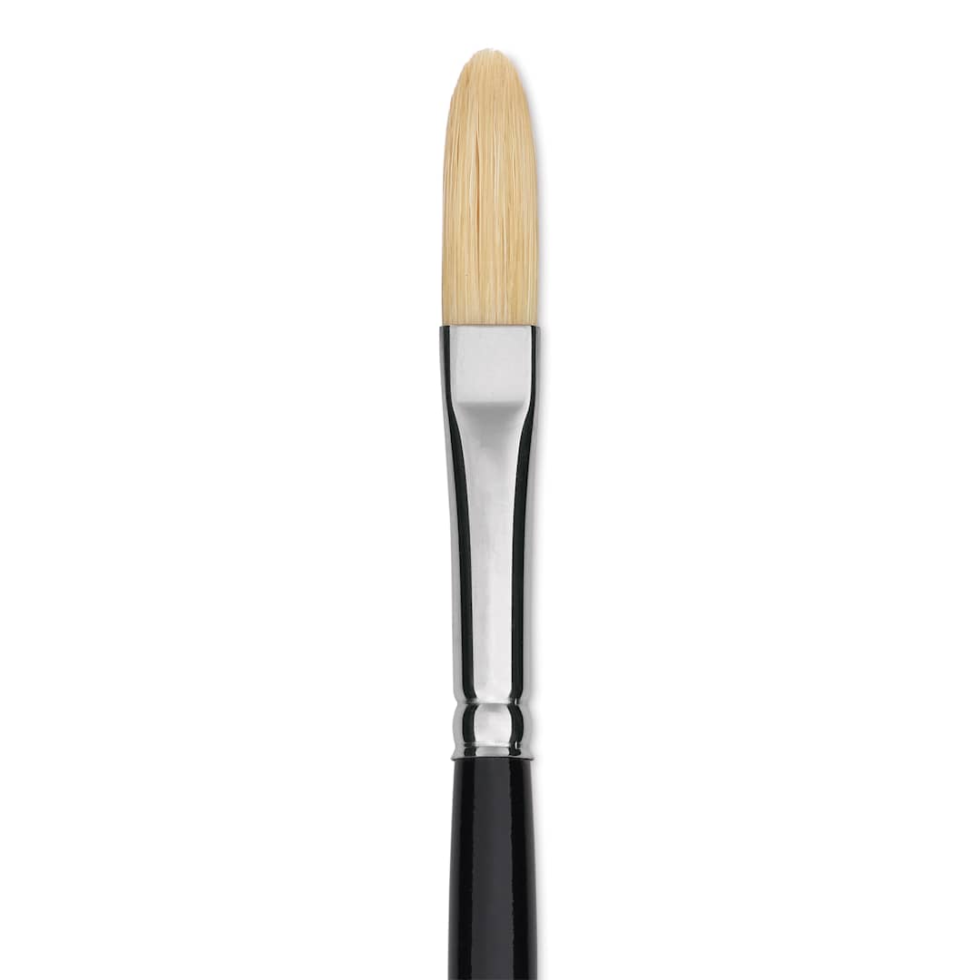 Open in modal - Trekell Hog Bristle Brush - Long Filbert, Long Handle, Size 4, close up