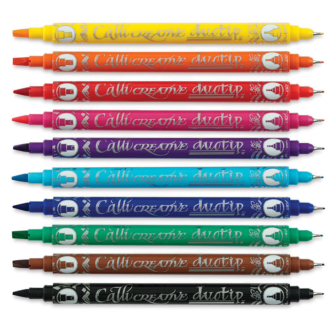 Open in modal - Manuscript Callicreative Duotip Marker Sets - 10 Duotip Markes shown uncapped horizontally