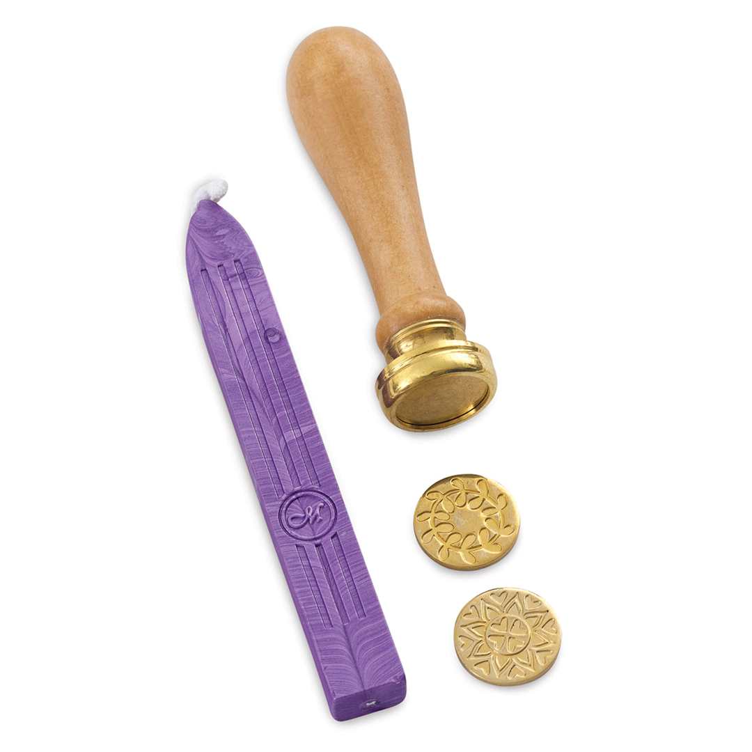 Open in modal - Manuscript Wax Sealing Kits - Components of 2 pc Trendy set showing 1 wick and 2 seals