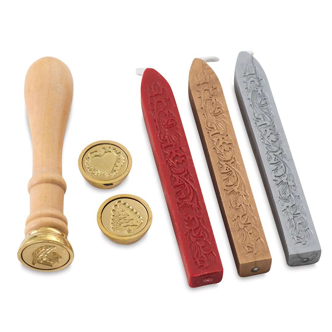 Open in modal - Manuscript Wax Sealing Kits - Components of Set of 3 Holiday seals and wax wicks