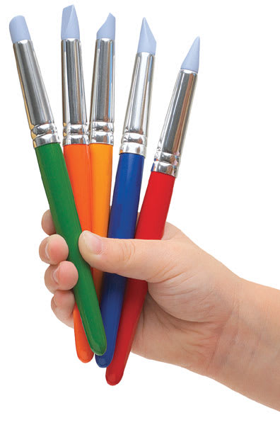 Open in modal - Colour Shaper Kids Paint Set - Child's hand holding 5 different Colour Shapers
