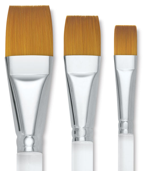Open in modal - Winsor & Newton Series 995 Flat Wash Brushes - Closeup of tips of 3 brushes