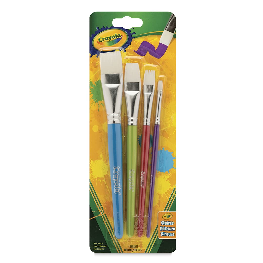Open in modal - Crayola White Taklon Brush Set - Set of 4, Flat, front of the packaging