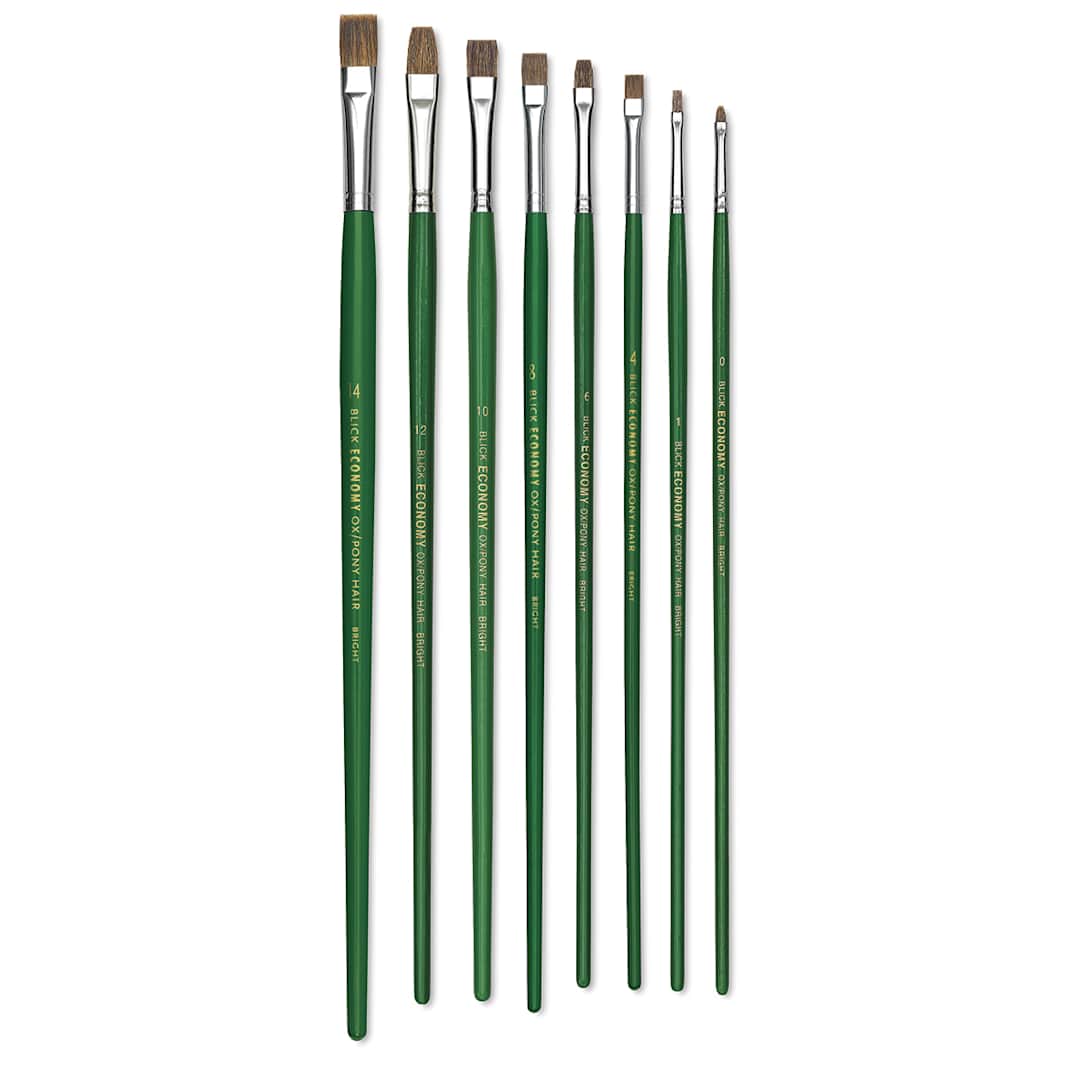 Open in modal - Blick Economy Ox/Pony Hair Brush Set - Bright, Long Handle, Set of 9
