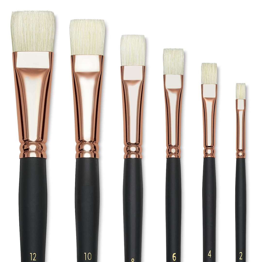 Open in modal - Blick Masterstroke Interlocking Bristle Brush Set - Bright, Long Handle, Set of 6, close up