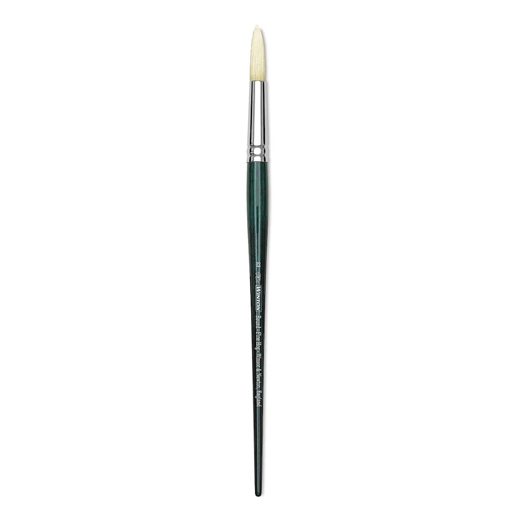 Open in modal - Winsor & Newton Winton Hog Bristle Brush - Round, Long Handle, Size 12