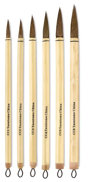 Open in modal - Yasutomo Bamboo Calligraphy Brush - Various sizes shown upright
