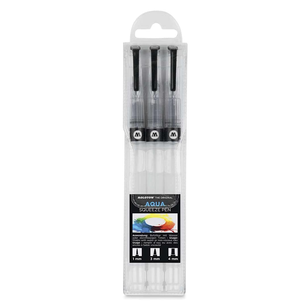 Open in modal - Molotow Aqua Squeeze Brush Pens - Front of package of 3pc Set shown
