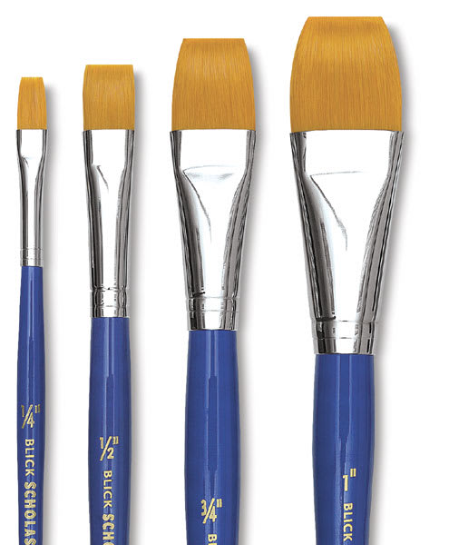 Open in modal - Blick Scholastic Golden Taklon Brushes, Flat wash, Set of 4