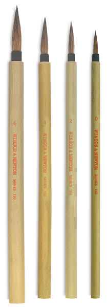 Open in modal - Winsor & Newton Bamboo Brush - Four sizes of brush shown upright