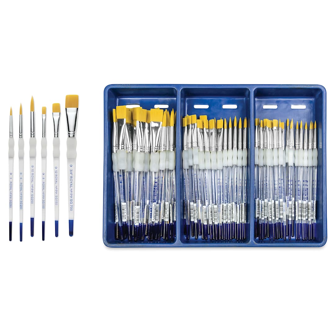 Open in modal - Royal Langnickel Soft Grip Golden Taklon Brush Set - Class Pack, Shaders and Rounds, Set of 72