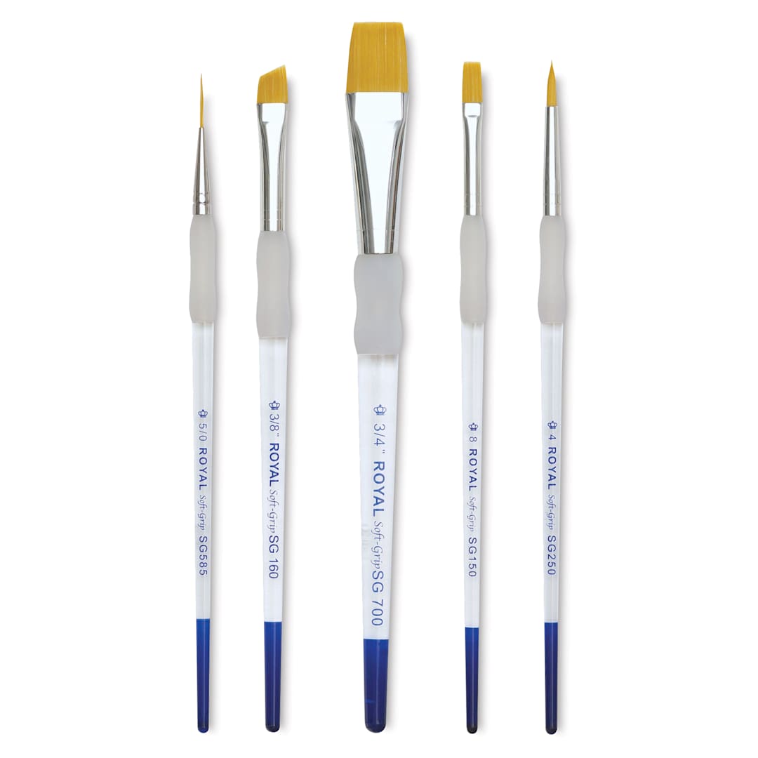 Open in modal - Royal Langnickel Soft Grip Golden Taklon Brush Set - Beginner, Short Handle, Set of 5