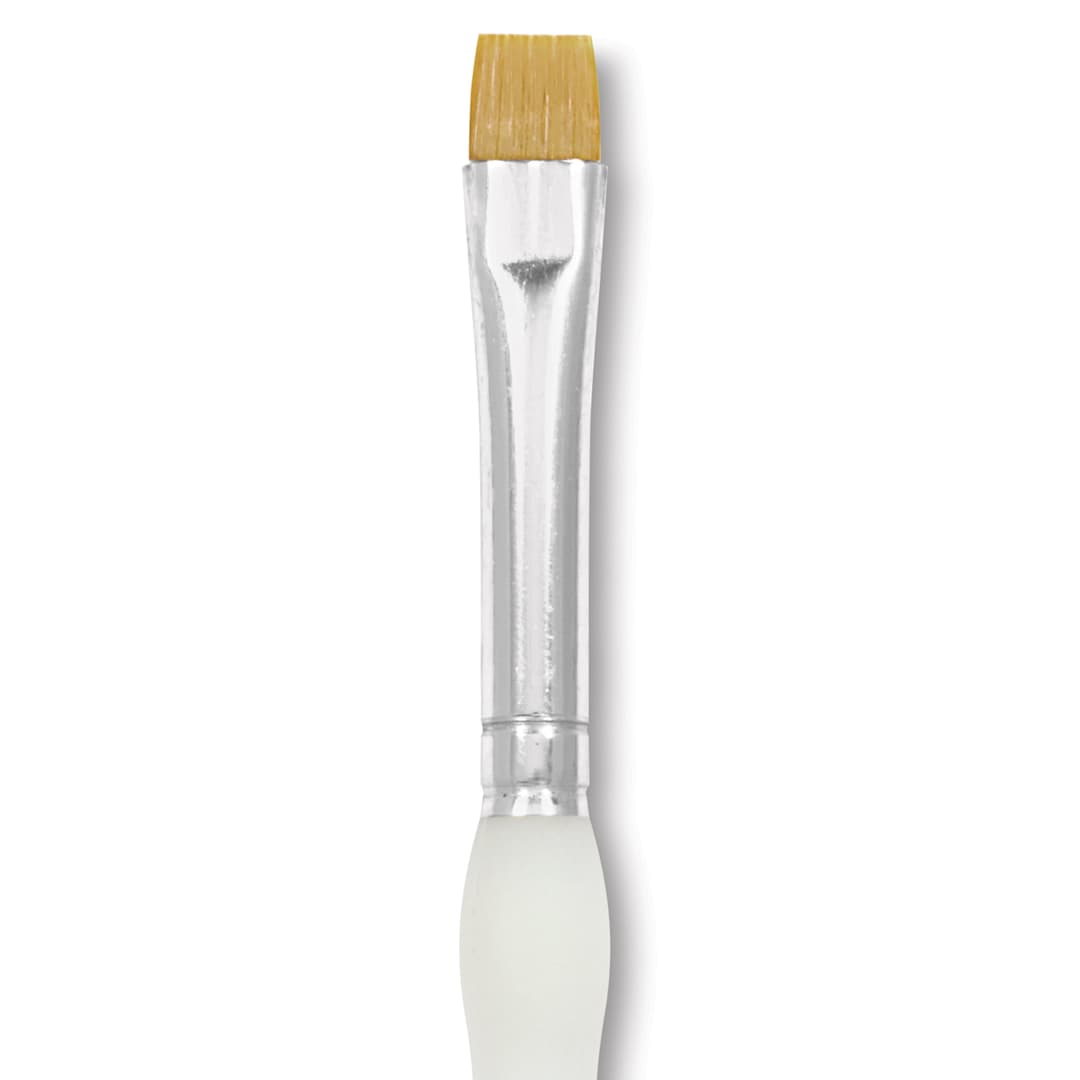 Open in modal - Royal & Langnickel Soft Grip Golden Taklon Brush - Short Shader, Short Handle, Size 6, close-up