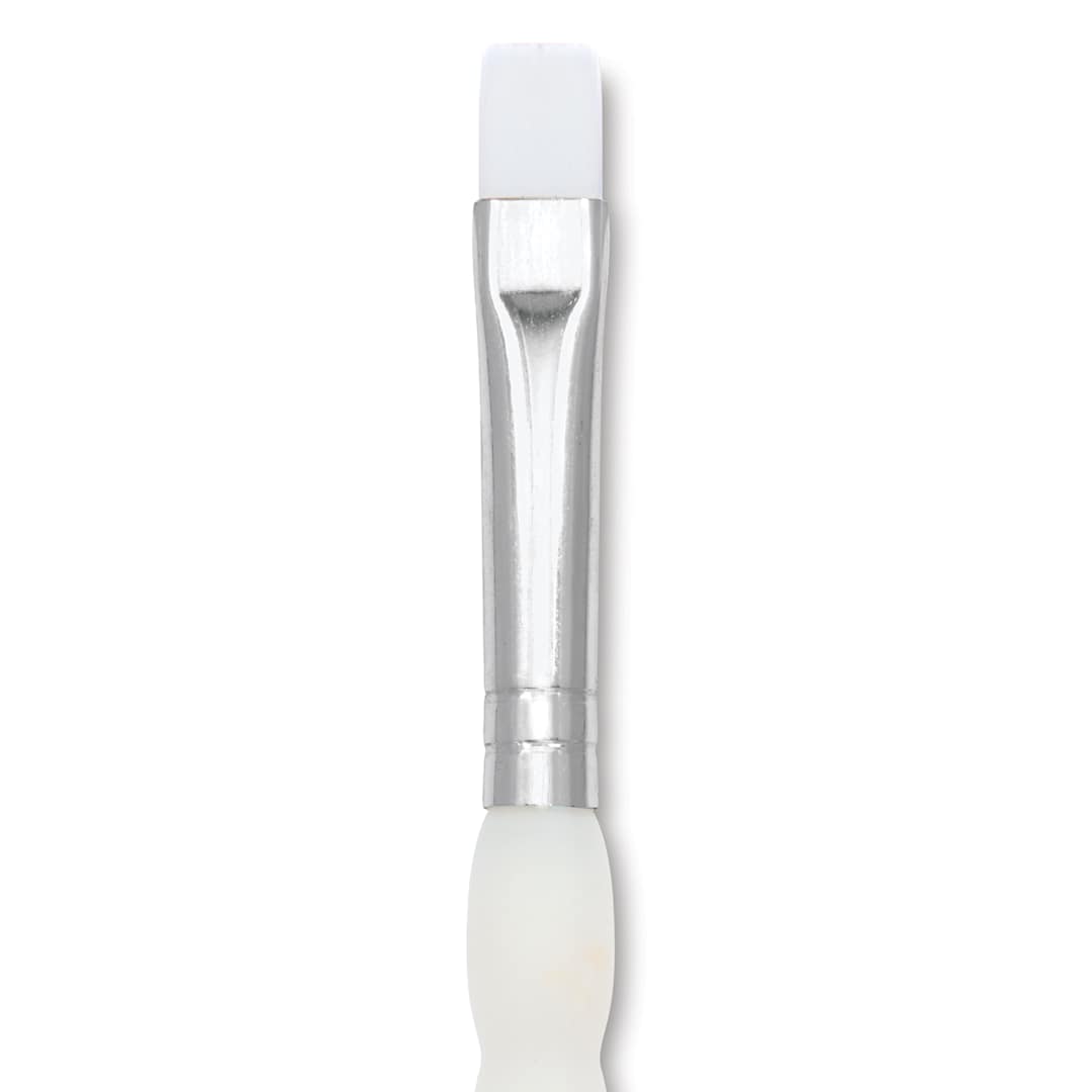 Open in modal - Royal & Langnickel Soft Grip White Taklon Brush - Bright, Short Handle, Size 4, close-up