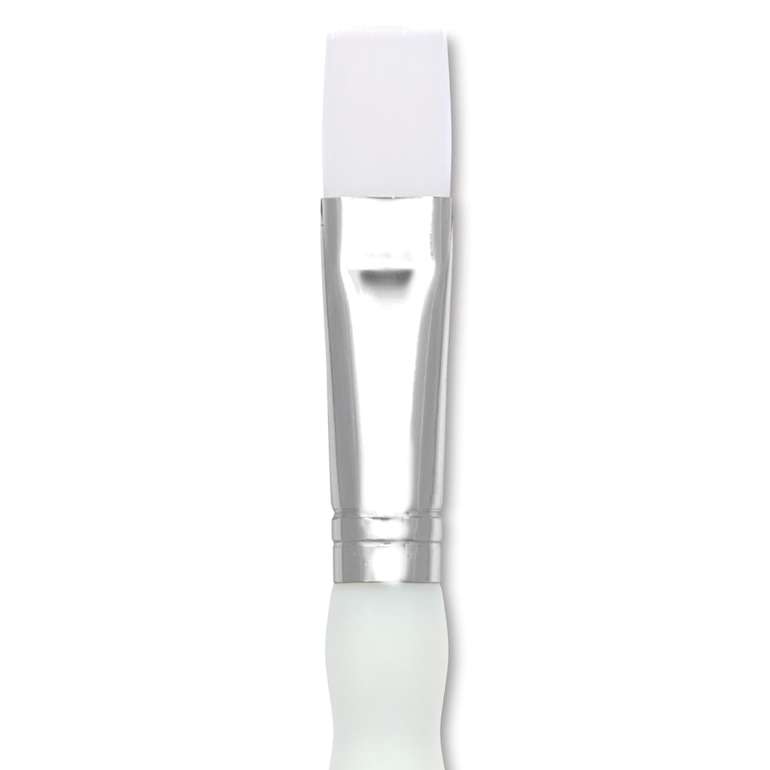 Open in modal - Royal & Langnickel Soft Grip White Taklon Brush - Bright, Short Handle, Size 8, close-up