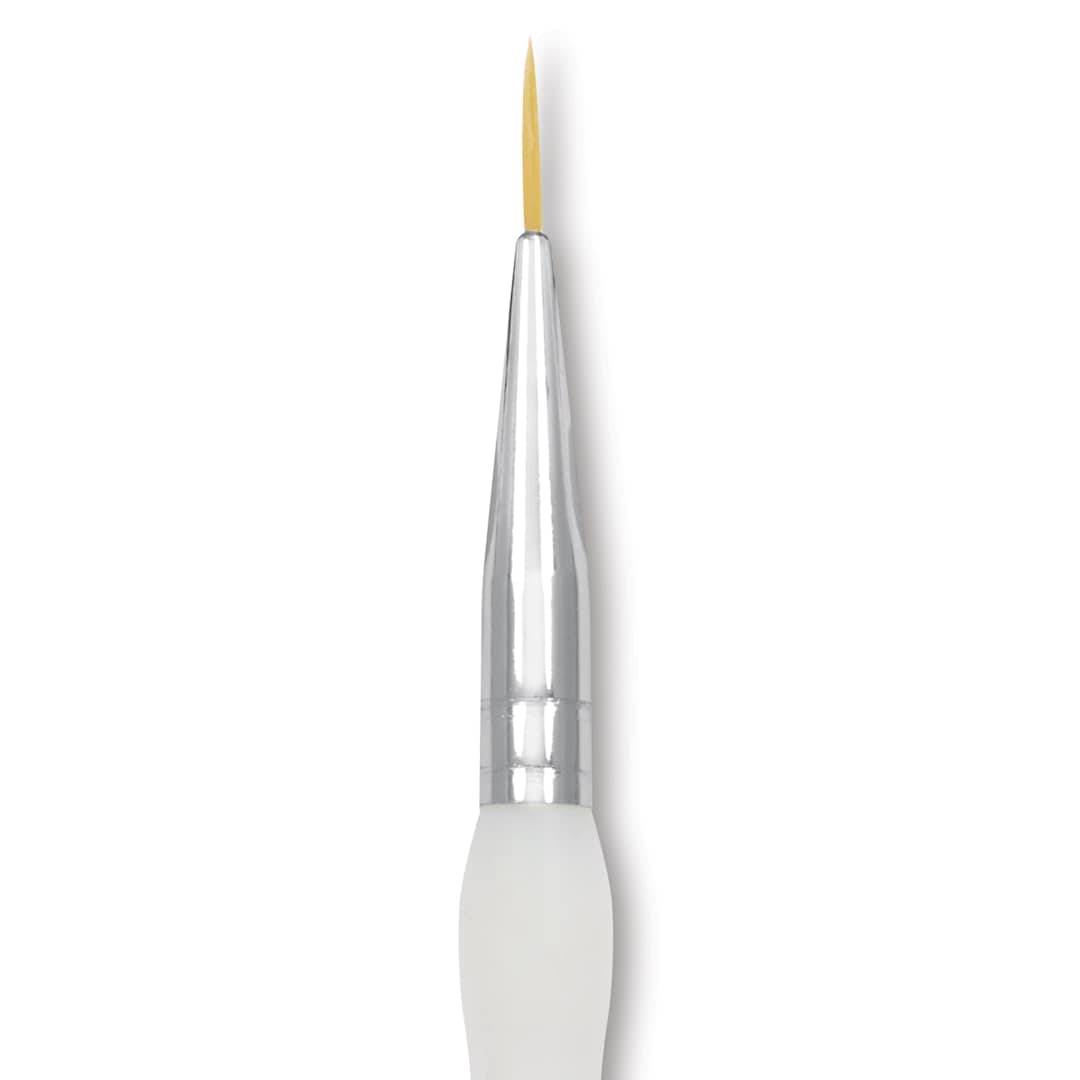 Open in modal - Royal & Langnickel Soft Grip Golden Taklon Brush - Script Liner, Short Handle, Size 20/0, close-up