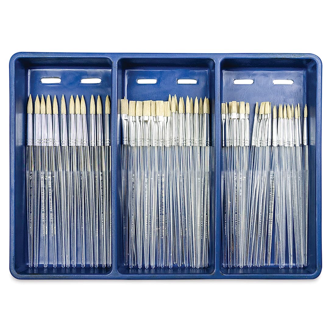 Open in modal - Royal Langnickel Clear Choice Brush Set - White Bristle, Round/Flat, Set of 60, Short Handle (in a tray)