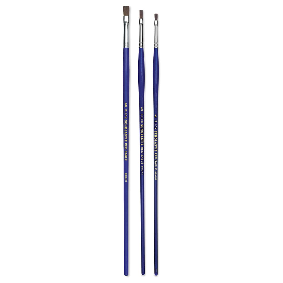 Open in modal - Blick Scholastic Red Sable Brush Set - Bright, Long Handle, Set of 3
