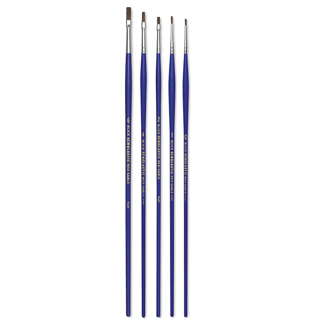 Open in modal - Blick Scholastic Red Sable Brush Set - Flat, Long Handle, Set of 5