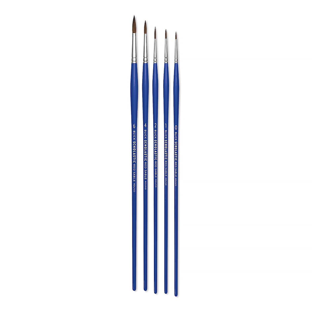 Open in modal - Blick Scholastic Red Sable Brush Set - Round, Long Handle, Set of 5