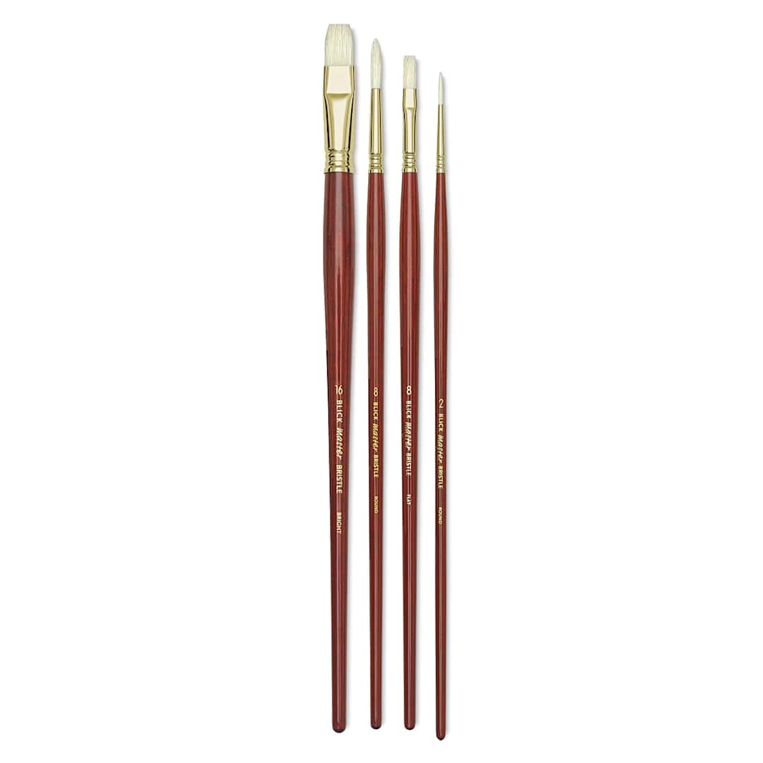 Open in modal - Blick Master Bristle Brushes - Set of 4 brushes shown upright