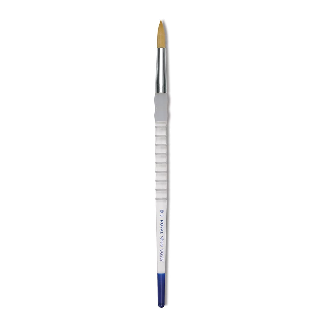 Open in modal - Royal & Langnickel Soft Grip Golden Taklon Brush - Round, Long Handle, Size 8, close-up