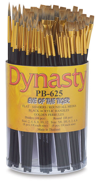 Open in modal - Dynasty Eye of the Tiger Brushes - Canister of 96 pcs of various sizes of Shaders and Rounds shown