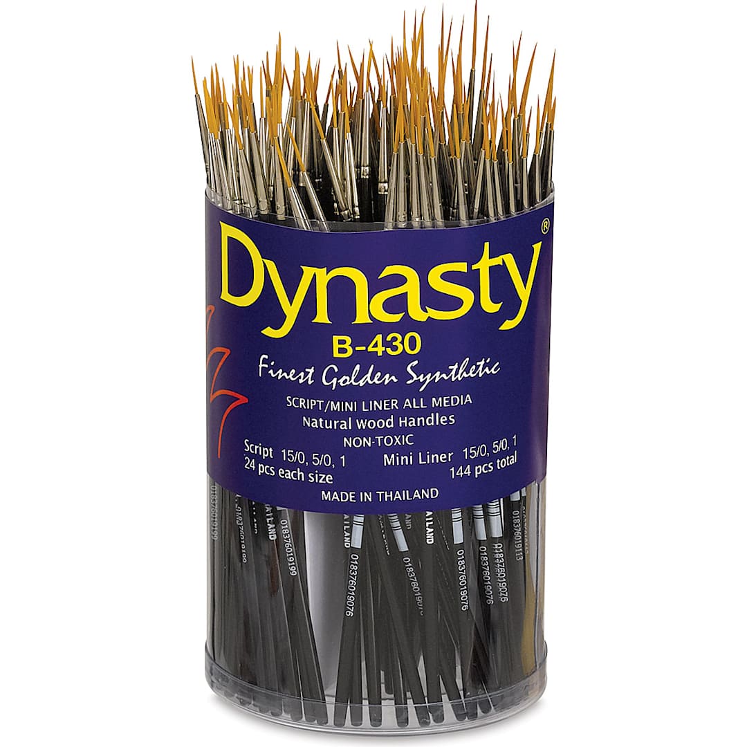 Open in modal - Dynasty Finest Golden Synthetic Brushes - Script and Liner, Canister of 144