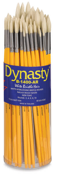 Open in modal - Dynasty Natural White Bristle Assortments - Front of canister of 60 assorted Round brushes