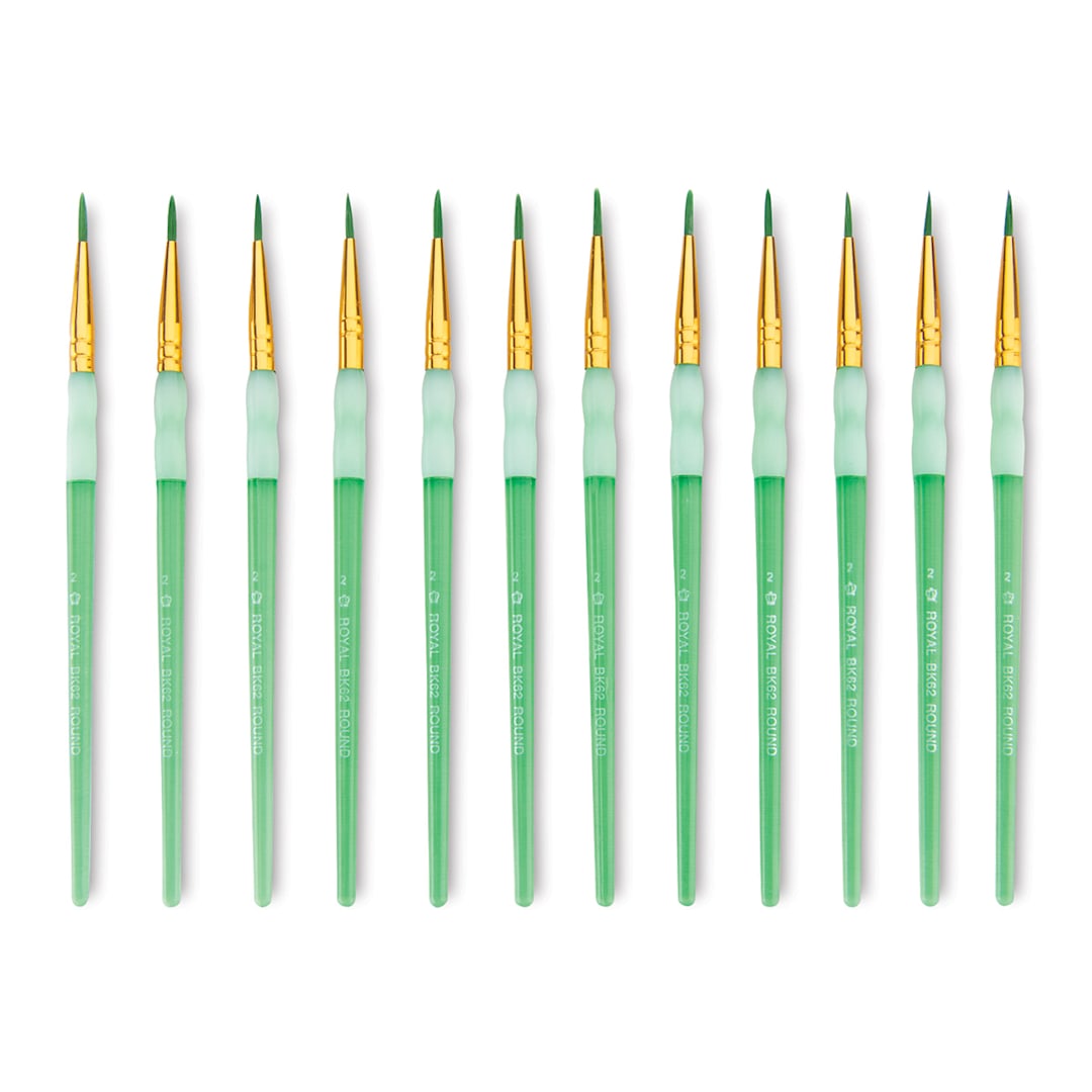 Open in modal - Big Kid's Choice Lil' Grippers Synthetic Brushes - Round, Size 2, Pkg of 12, fanned out