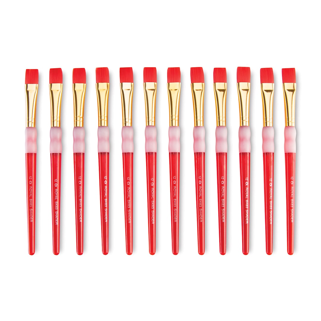 Open in modal - Big Kid's Choice Lil' Grippers Synthetic Brushes - Flat, Size 12, Pkg of 12, fanned out