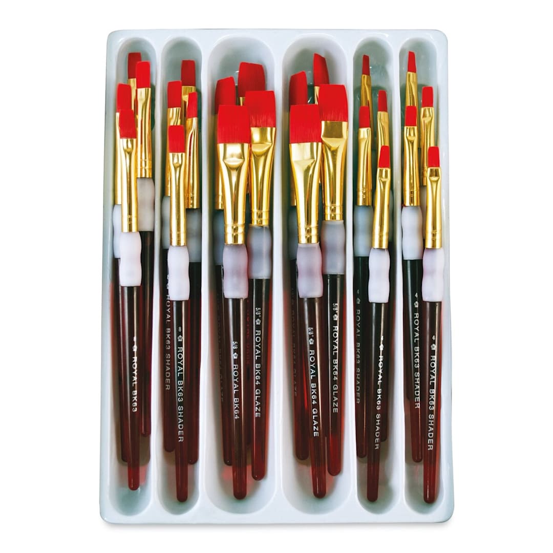 Open in modal - Royal & Langnickel Big Kid's Choice Synthetic Brush Set - Top view of Flats, Set of 24 in tray