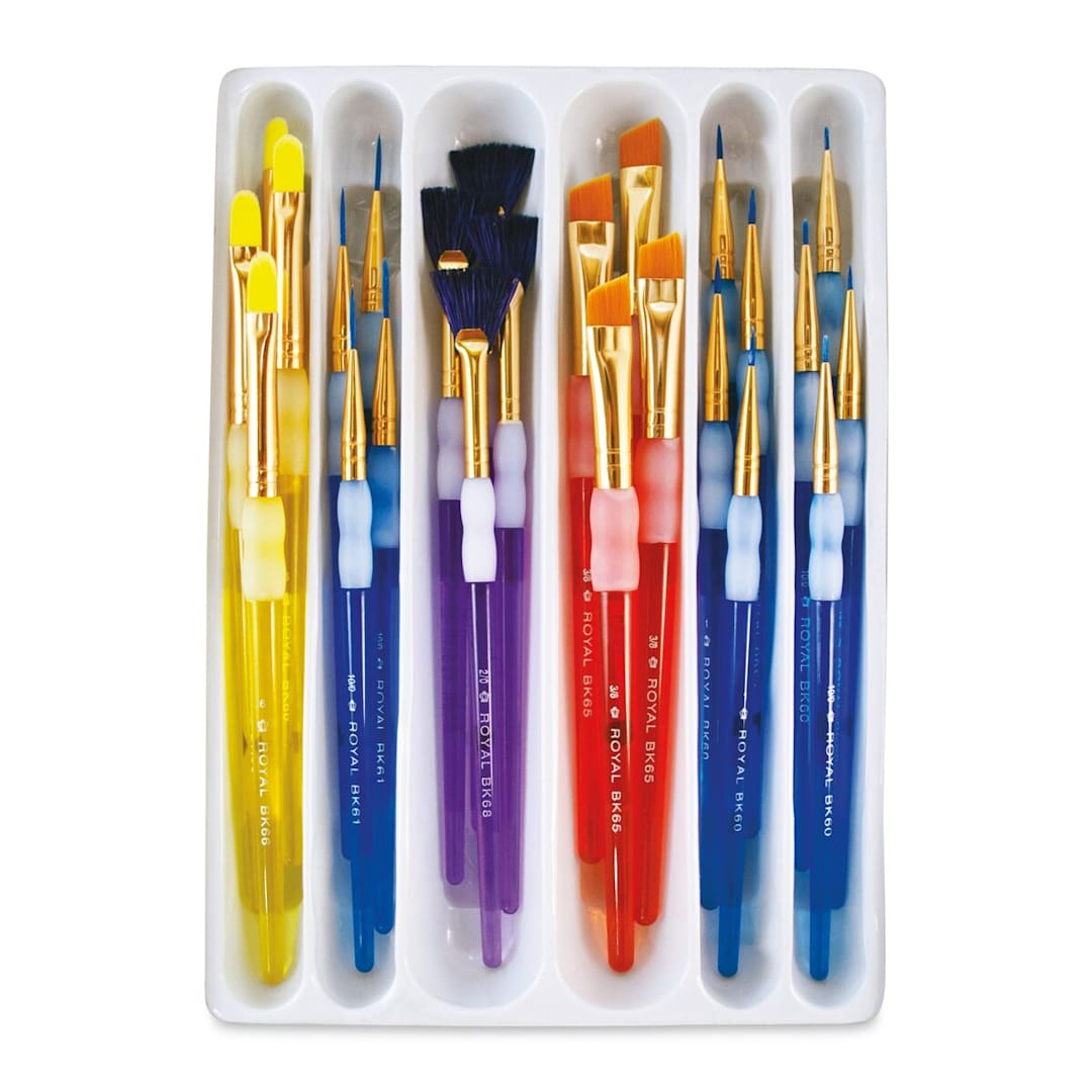 Open in modal - Royal & Langnickel Big Kid's Choice Synthetic Brush Set - Top view of 24 Specialty Brushes in tray