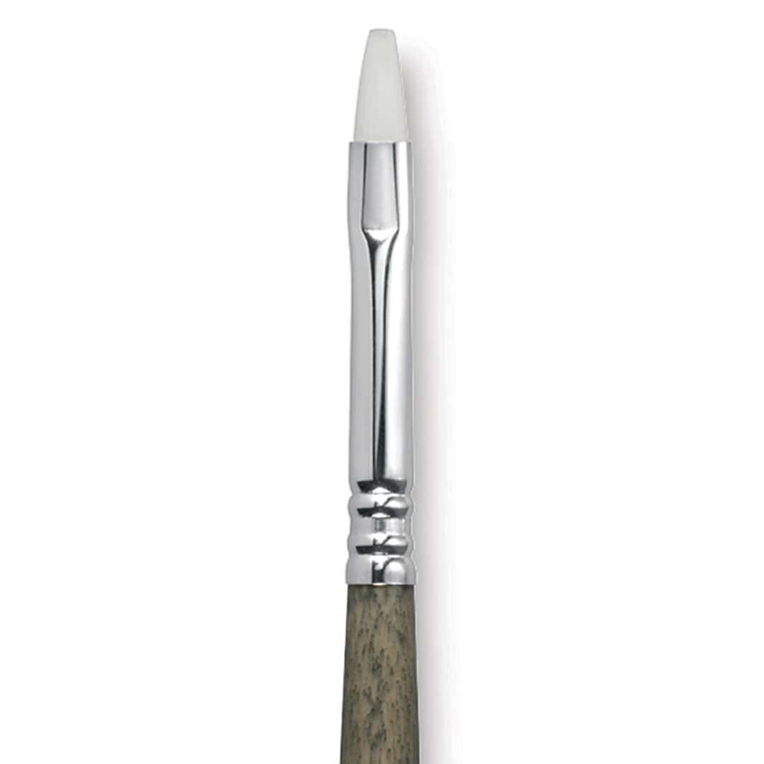 Open in modal - Escoda Perla Toray White Synthetic Brush - Bright, Short Handle, Size 6 (Close-up of brush)