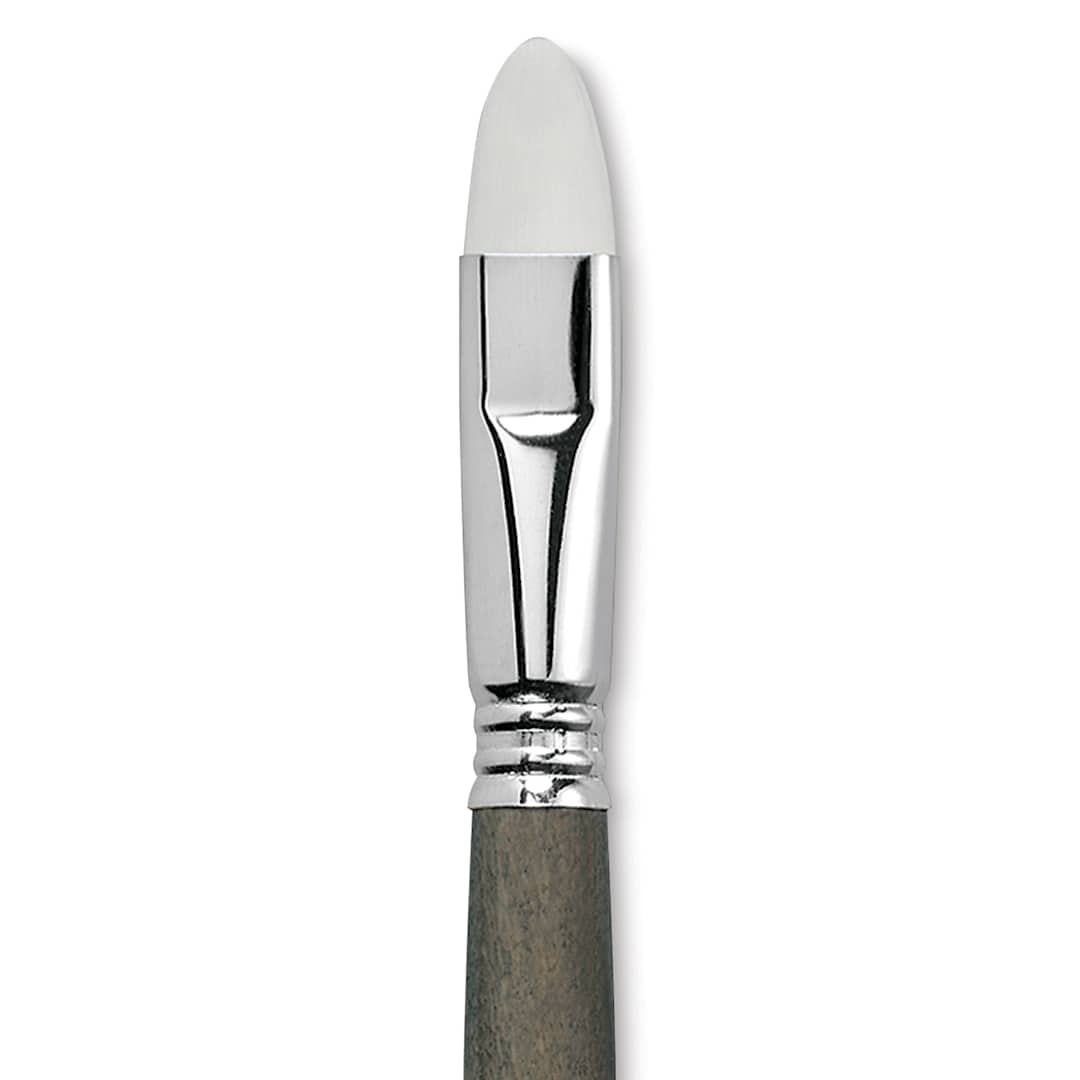 Open in modal - Escoda Perla Toray White Synthetic Brush - Bright, Short Handle, Size 16 (Close-up of brush)