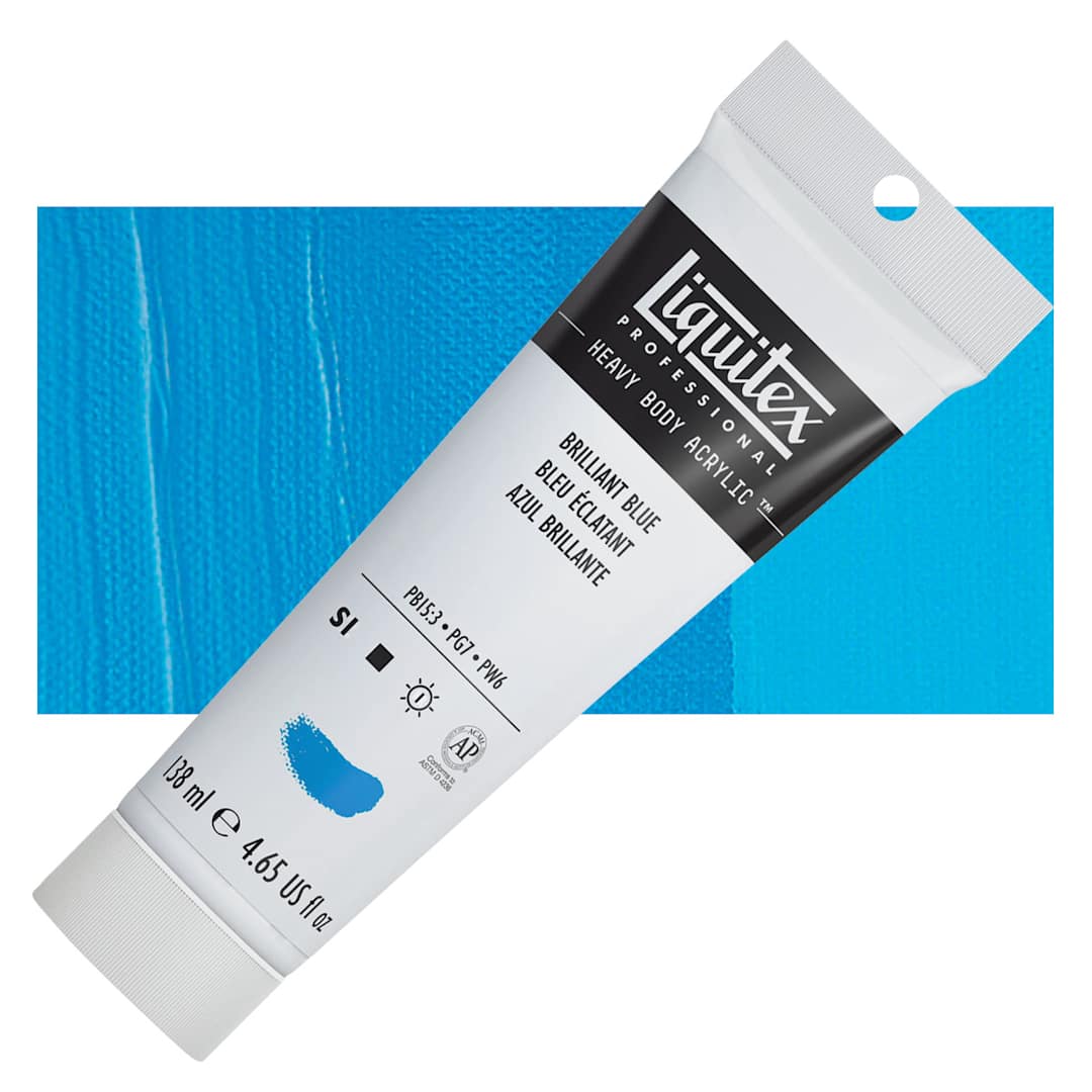 Open in modal - Liquitex Heavy Body Artist Acrylic - Brilliant Blue, 4.65 oz tube and swatch