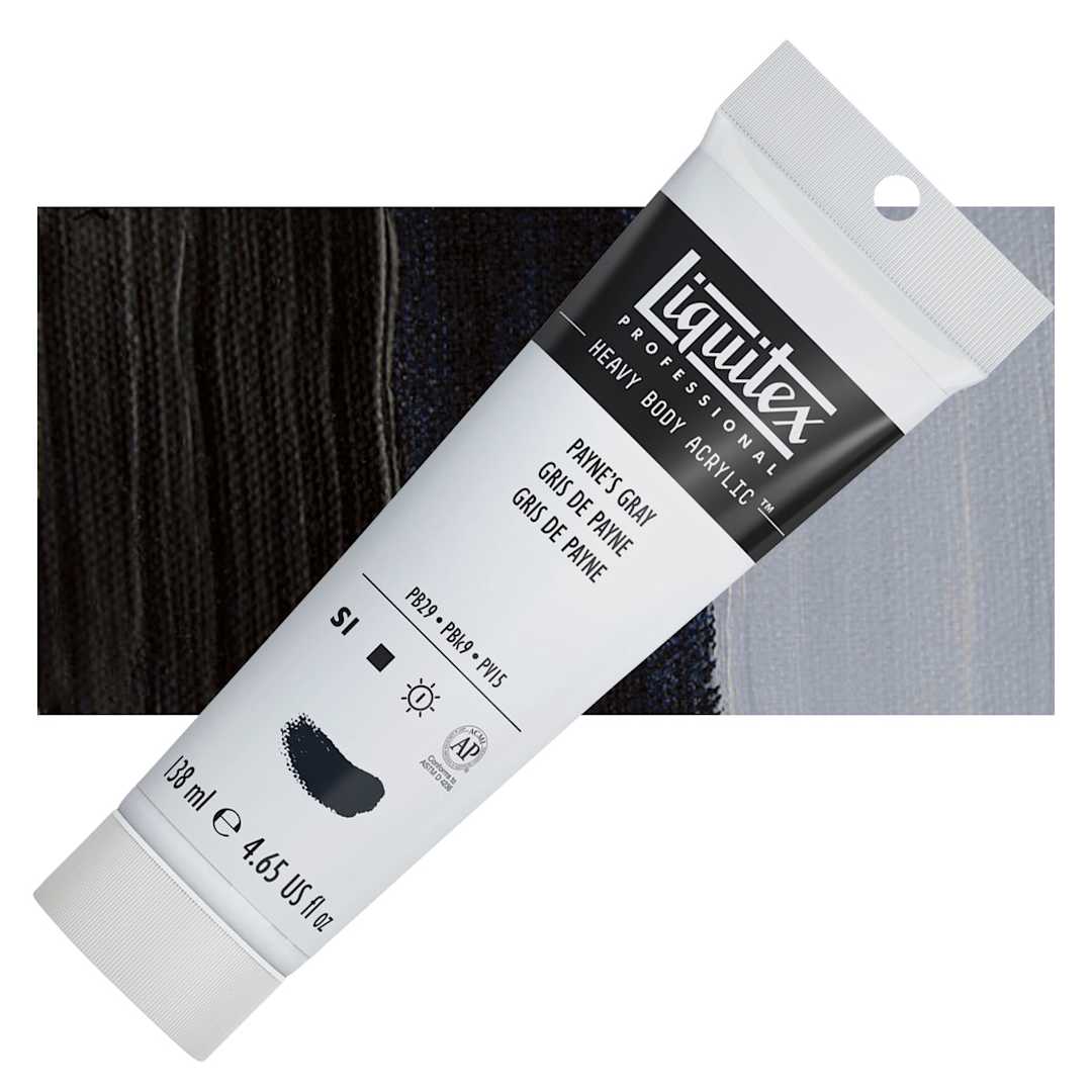 Open in modal - Liquitex Heavy Body Artist Acrylic - Payne's Gray, 4.65 oz Tube and swatch