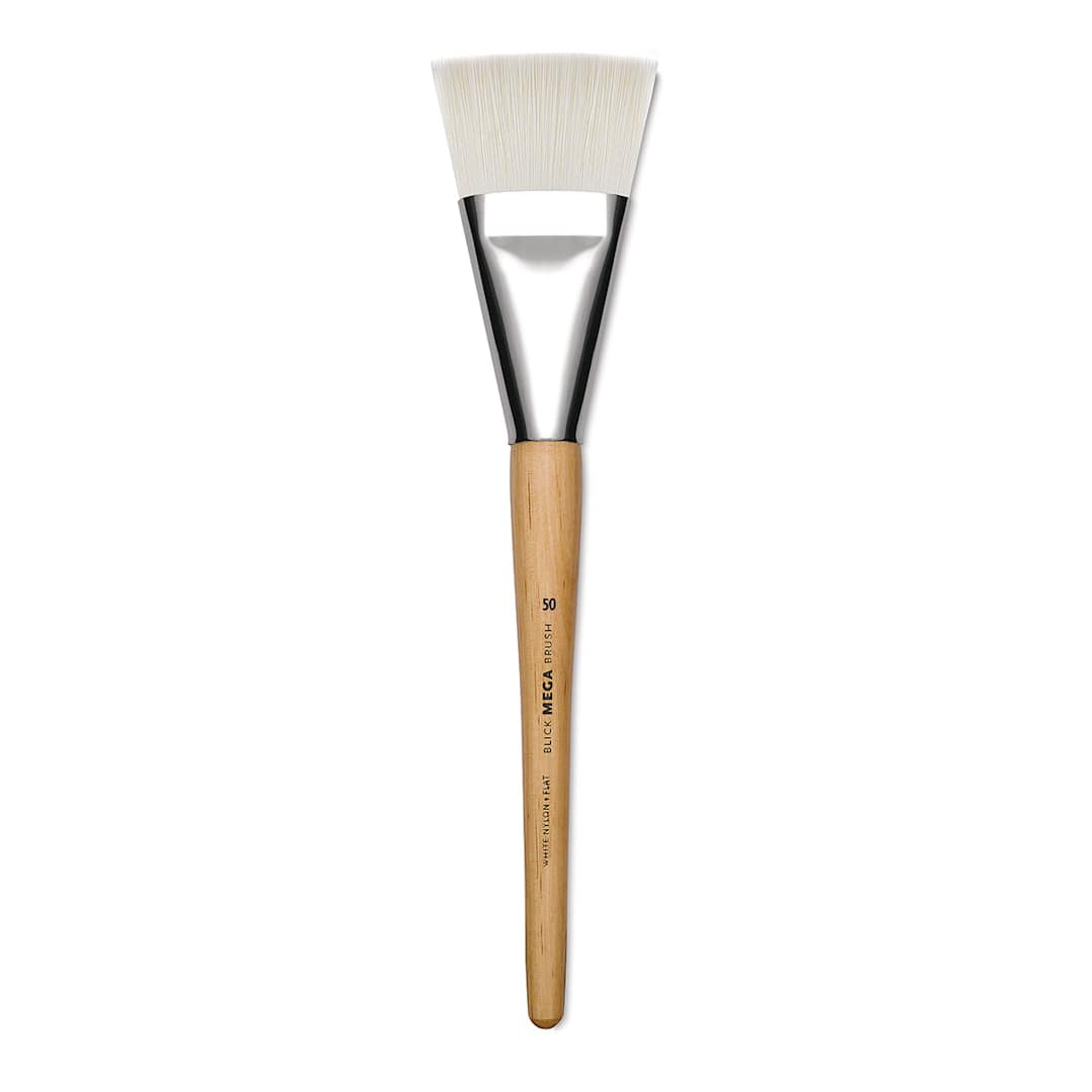 Open in modal - Blick Mega White Synthetic Brush - Mega Flat, Short Handle, Size 50