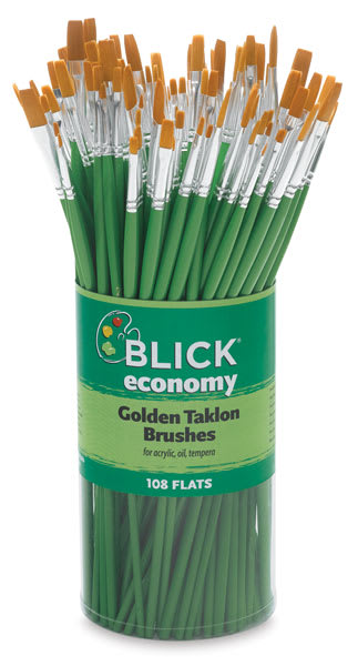 Open in modal - Blick Economy Golden Taklon Brushes - Canister of Flat Long handle Brushes
