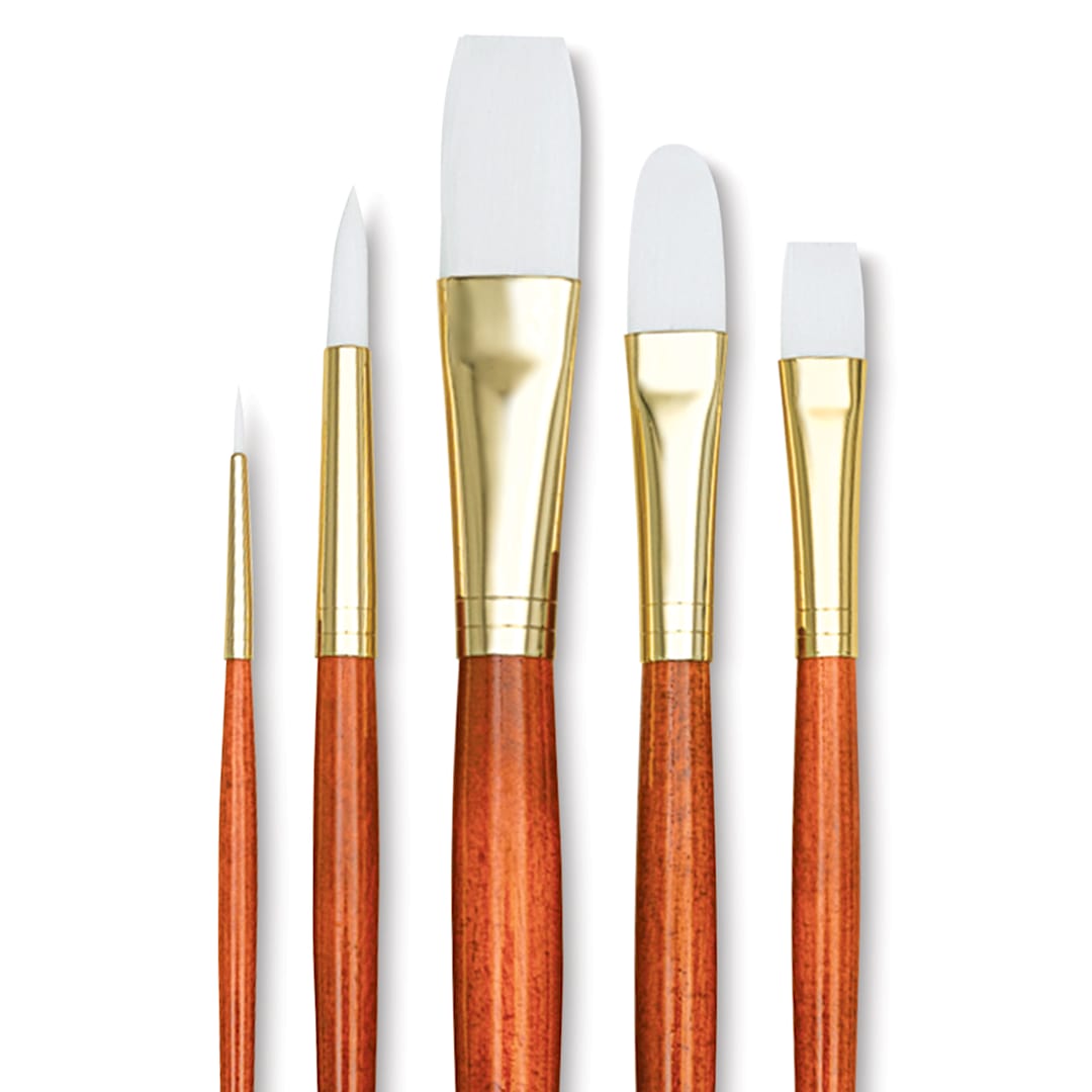 Open in modal - Princeton Real Value Brush Set - 9155, White Taklon, Long Handle, Set of 5