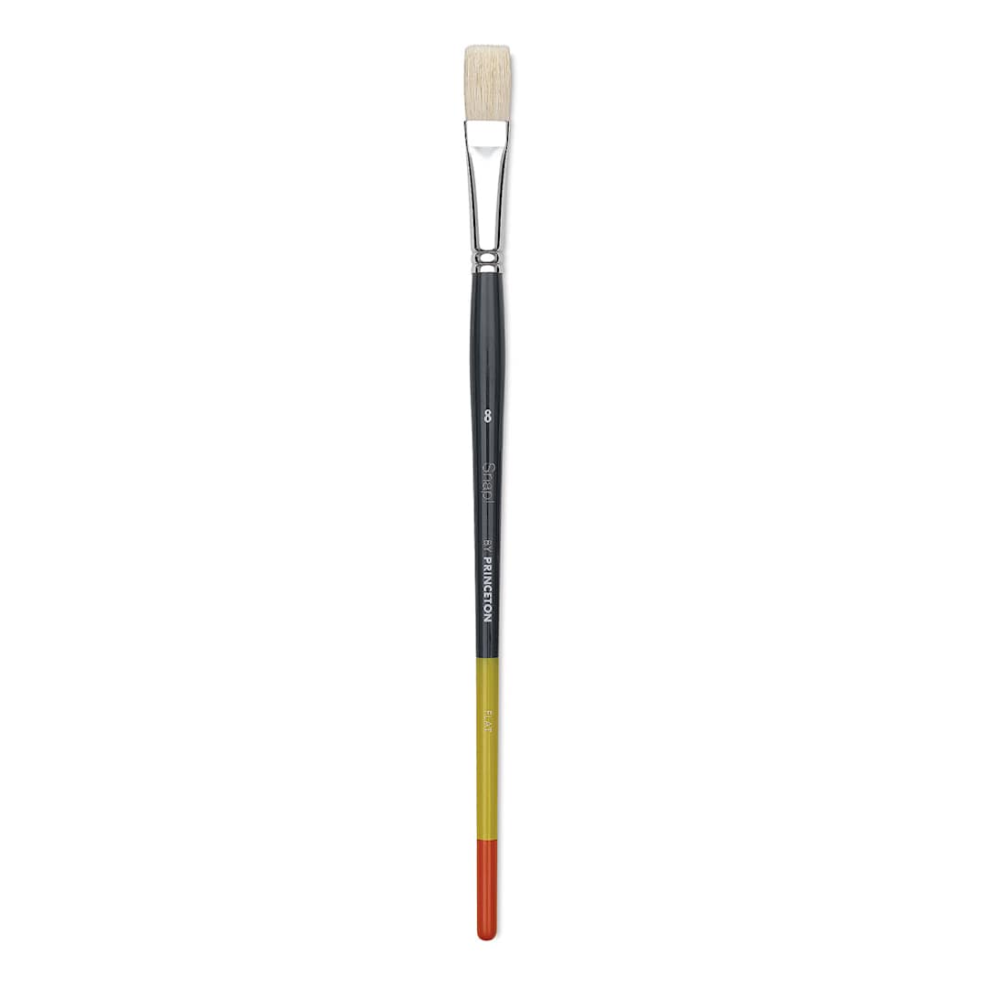 Open in modal - Princeton Snap! Natural Bristle Brush - Flat, Long Handle, Size 8
