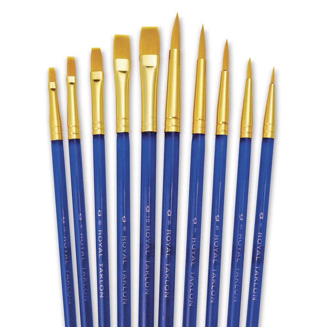 Open in modal - Royal Langnickel Classroom Assortment - Round/Flat, Golden Taklon, Set of 30