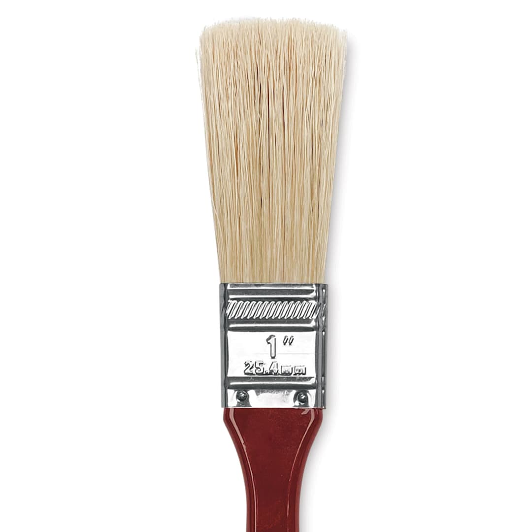 Open in modal - Dynasty Red-Letter White Bristle Brush - Extra Long Flat, Long Handle, Size 1" close up