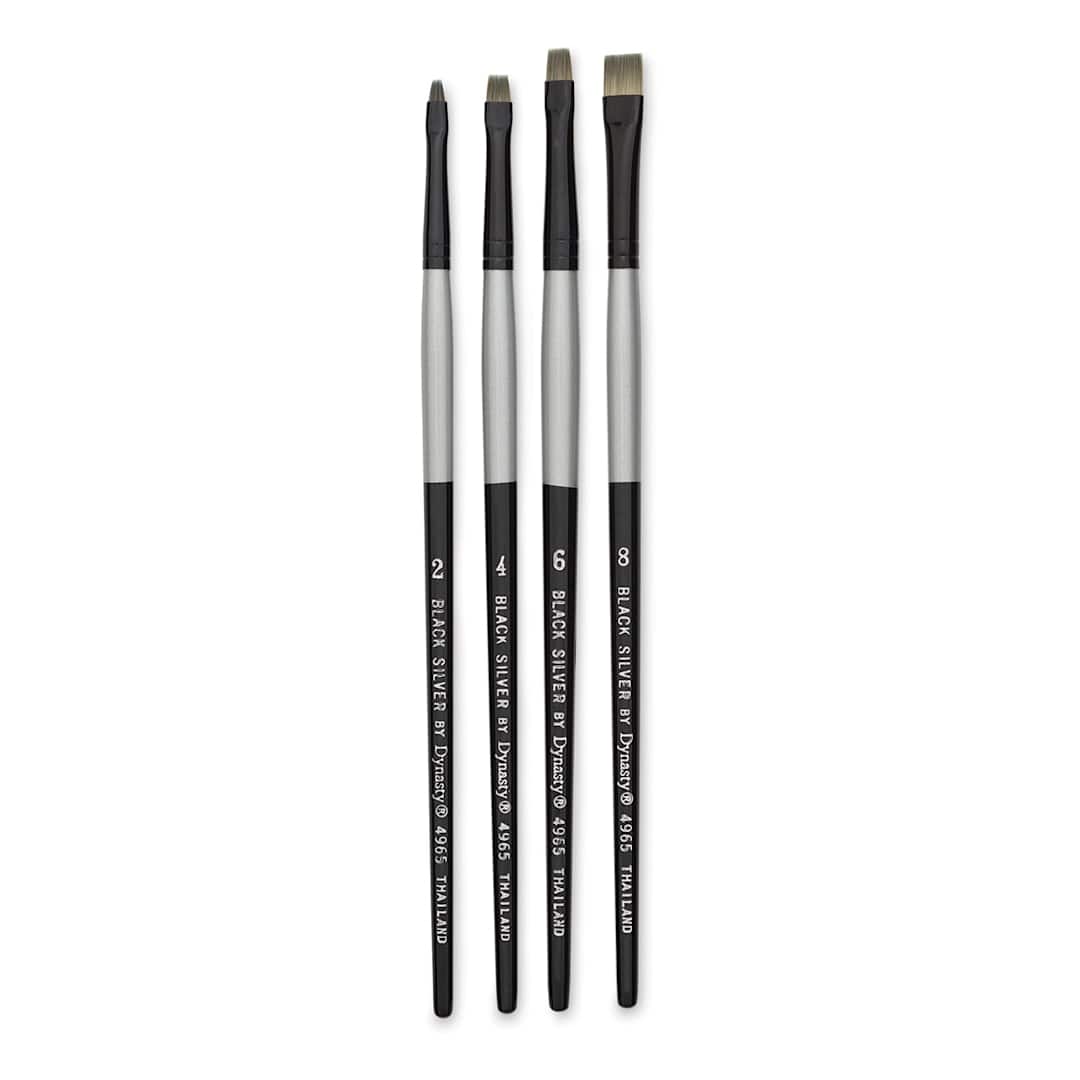 Open in modal - Dynasty Black Silver Synthetic Brushes - Set 5, Pkg of 4